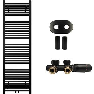 CERANO - Koupelnový radiátorový set Lincoln - ústřední vytápění - středové připojení 50 mm - 484W - černá matná - 1600x500 mm CER-663415 vyobraziť