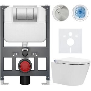 CERANO - Závěsné WC s bidetem Basic/Cronus Standard - bílá lesklá - WC tlačítko Maxio/Stříbrná - závěsné - nízký modul - předstěnová instalace - 59, 3x38, 4 CER-8050BD86449 vyobraziť