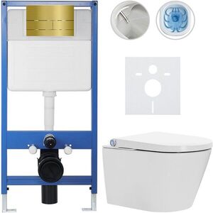 CERANO - Kompletní WC set Profi/Cronus Standard - bílá lesklá - WC tlačítko Line/Zlatá - předstěnová instalace - 59, 3x38, 4 CER-296357 vyobraziť