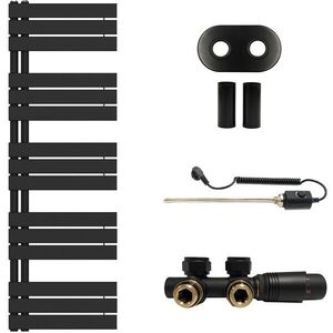 CERANO - Koupelnový radiátorový set Theo - kombinované vytápění, termo tyč - asymetrické připojení 50 mm - 600W - černá matná - 1600x500 mm CER-970864 vyobraziť