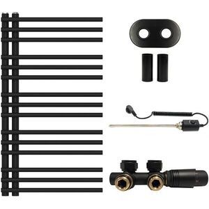 CERANO - Koupelnový radiátorový set Burke - kombinované vytápění, termo tyč - asymetrické připojení 50 mm - 300W - černá matná - 1000x500 mm CER-446446 vyobraziť