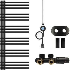 CERANO - Koupelnový radiátorový set Burke - kombinované vytápění, wifi tyč - asymetrické připojení 50 mm - 300W - černá matná - 1200x500 mm CER-463967 vyobraziť