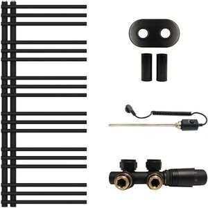CERANO - Koupelnový radiátorový set Burke - kombinované vytápění, termo tyč - asymetrické připojení 50 mm - 300W - černá matná - 1200x500 mm CER-467273 vyobraziť