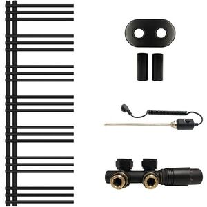 CERANO - Koupelnový radiátorový set Burke - kombinované vytápění, termo tyč - asymetrické připojení 50 mm - 300W - černá matná - 1500x500 mm CER-506259 vyobraziť