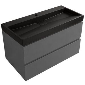 CERANO - Koupelnová skříňka Carole - antracitová + umyvadlo z lit. mramoru Vita - černá matná - s otvorem - 100x58x46 CER-567763 vyobraziť