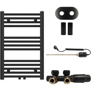 CERANO - Koupelnový radiátorový set Benito - kombinované vytápění, termo tyč - středové připojení 50 mm - 300W - černá matná - 700x450 mm CER-163041 vyobraziť
