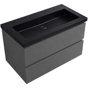 CERANO - Koupelnová skříňka Carole - antracitová + umyvadlo z lit. mramoru Ovo - černá matná - 80, 5x53x46, 5 CER-218974 vyobraziť