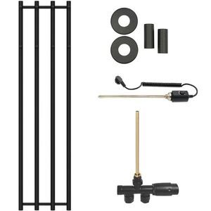 CERANO - Koupelnový radiátorový set Bertini - kombinované vytápění, termo tyč - boční jednobodové připojení - 300W - černá matná - 1400x351 mm CER-343722 vyobraziť