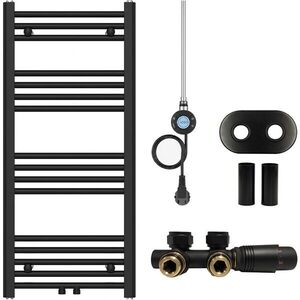 CERANO - Koupelnový radiátorový set Benito - kombinované vytápění, wifi tyč - středové připojení 50 mm - 300W - černá matná - 1000x450 mm CER-186193 vyobraziť