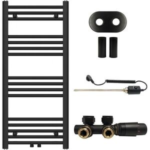 CERANO - Koupelnový radiátorový set Benito - kombinované vytápění, termo tyč - středové připojení 50 mm - 300W - černá matná - 1000x450 mm CER-190374 vyobraziť