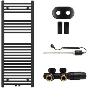CERANO - Koupelnový radiátorový set Benito - kombinované vytápění, termo tyč - středové připojení 50 mm - 300W - černá matná - 1200x450 mm CER-232489 vyobraziť