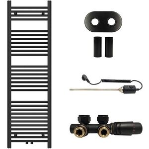 CERANO - Koupelnový radiátorový set Benito - kombinované vytápění, termo tyč - středové připojení 50 mm - 300W - černá matná - 1500x450 mm CER-287284 vyobraziť