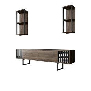 Televízny stolík s policami Chrome Walnut and Black vyobraziť