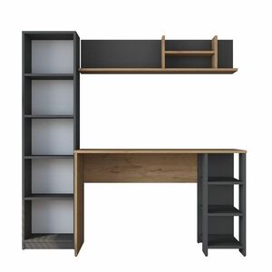 Pracovný stôl s knižnicou Hado Walnut and Anthracite vyobraziť