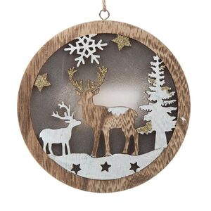 Drevená závesná ozdoba s LED svetlom Fawn, 13 x 13 x 2, 5 cm vyobraziť