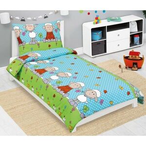 Bellatex Detské krepové obliečky Ovečka modrá, 140 x 200, 70 x 90 cm, 140 x 200 cm, 70 x 90 cm vyobraziť