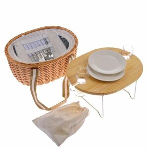 Prútený piknikový kôš s pevným vekom/stolom pre 2 osoby s termoboxom, 40 x 31 x 21 cm, 3 kg vyobraziť