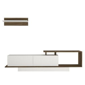 Televízny stolík s policou Asos White and Walnut vyobraziť