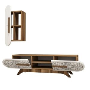 Televízny stolík so skrinkou Defne White and Walnut vyobraziť