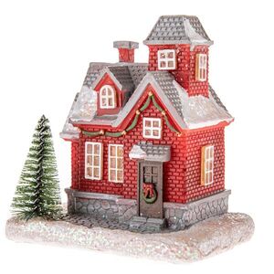 Vianočná dekorácia Červený domček s LED svetlom, 8 x 11, 5 cm vyobraziť