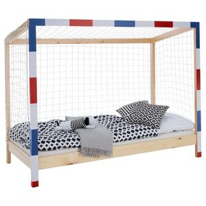 KONDELA Futal montessori posteľ 90x200 cm prírodná / biela / modrá / červená vyobraziť