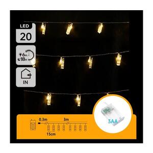 B.V. - LED dekoratívna reťaz s kolíčkami 20xLED/3xAA 3, 3m teplá biela B10303Q78 vyobraziť