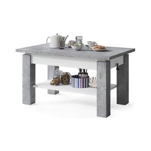 Rozkladací konferenčný stolík s policou ADONIS 110/150x68 cm šedý betón/biela 5903631914515 vyobraziť
