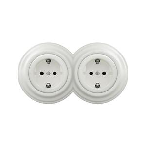 lap -Dvojitá retro zásuvka do domácnosti s rámikom SCHUKO 230V/16A keramická biela 2xKA0008+2xKA0106 vyobraziť