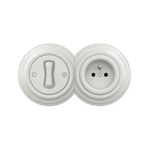 lap -Retro jednopólový vypínač č. 1 a zásuvka 230 V s rámčekom keramická biela 2xKA0008+KA0001+KA0006 vyobraziť