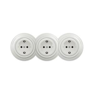 lap - Trojitá retro domová zásuvka s rámikom SCHUKO 230 V keramická biela KA0009+2xKA0008+3xKA0106 vyobraziť