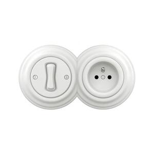 lap - Retro jednopólový vypínač č. 1 a zásuvka 230V so snehovo bielym rámčekom 2xKA0152+KA0145+KA0150 vyobraziť