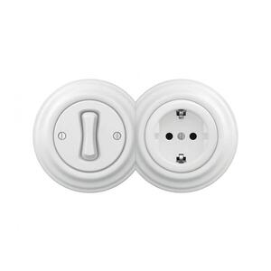 lap - Retro jednopólový vypínač č. 1 a zásuvka SCHUKO 230V so snehovo bielym rámom 2xKA0152+KA0145+KA0160 vyobraziť