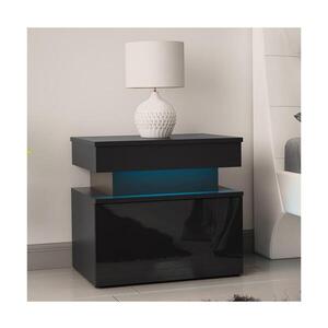 MIRJAN 24 Nočný stolík s LED osvetlením GLOSSA 55x51 cm čierna/lesklá čierna vyobraziť
