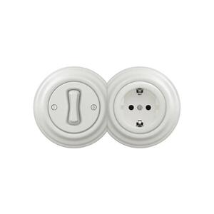 Reblig - Retro jednopólový vypínač č. 1 a zásuvka SCHUKO 230 V s keramickým rámom, biela 2xRG0008+RG0001+RG0106 vyobraziť