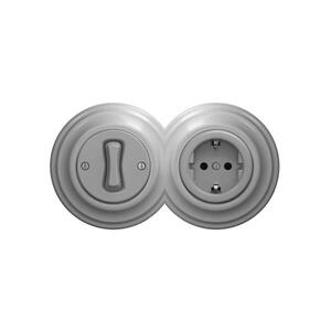 Reblig - Retro jednopólový vypínač č. 1 a zásuvka SCHUKO 230 V s rámčekom, sivá 2xRG0053+RG0046+RG0111 vyobraziť