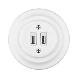 Reblig - Retro porcelánová USB napájacia zásuvka s rámikom, 2× USB-A, biela RGUSB-W vyobraziť
