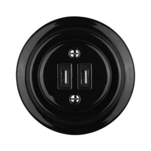 Reblig - porcelánová retro USB napájacia zásuvka s rámčekom, 2× USB-A, čierna RGUSB-B vyobraziť