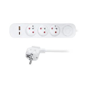 PP111PD20 - Predlžovací kábel s vypínačom, 3 zásuvkami a USB A+C nabíjaním, 2 m PP111PD20 vyobraziť