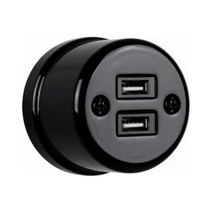 Elhard - Nástenná keramická retro zásuvka 2× USB-A čierna KN2032B vyobraziť