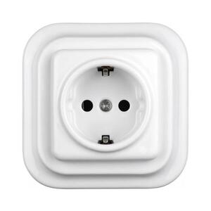 Elhard - Keramická retro domová zásuvka s rámikom SCHUKO 230V biela EF0015+EF0014 vyobraziť