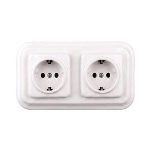 Elhard - Dvojitá keramická retro zásuvka domová s rámikom SCHUKO 230 V biela EF0016+2xEF0014 vyobraziť
