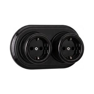 Elhard - Dvojitá keramická retro domová zásuvka s rámčekom SCHUKO 230V čierna EF0078+2xEF0073 vyobraziť