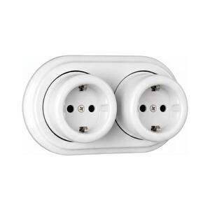 Elhard - Dvojitá nástenná keramická retro zásuvka s rámčekom, SCHUKO 230 V, biela EF0055+2xEF0051 vyobraziť