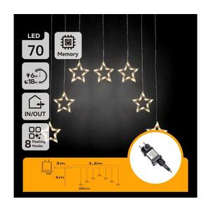 B.V. - LED vonkajšia vianočná reťaz 70×LED / 230 V, 1, 2×1 m, IP44, teplá biela, hviezdy B10303ABGF vyobraziť