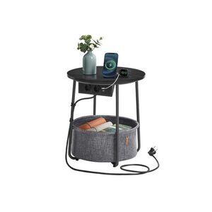 Odkladací stolík NOIRA 45 cm so vstavanými zásuvkami a USB portami, sivá/čierna LET228B02 vyobraziť