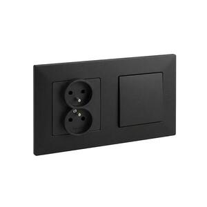 Legrand-Dvojitá domová zásuvka 250V/16A a jednopólový vypínač NILOE STEP čierna LR0045+LR0034+LR0038 vyobraziť