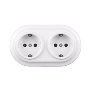 Elhard - Dvojitá keramická retro domová zásuvka s rámikom SCHUKO 230V biela EF0089+2xEF0087 vyobraziť