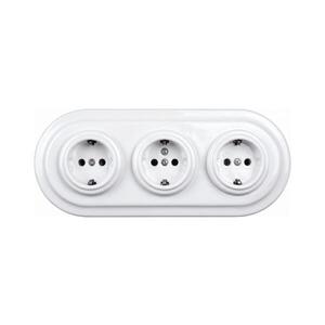 Elhard - Trojitá keramická retro domová zásuvka s rámčekom SCHUKO 230V biela EF0090+3xEF0087 vyobraziť
