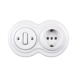 Elhard - Keramický retro vypínač č. 1 a zásuvka 230 V s rámikom SCHUKO biela EF0092+EF0081+EF0087 vyobraziť