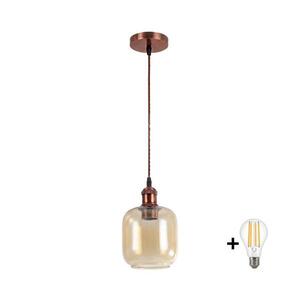 BRILAGI - LED luster na lanku R GLASS 1xE27/60W/230V pr. 14 cm medená/dymovo-hnedá NSTK7765+AI0179 vyobraziť